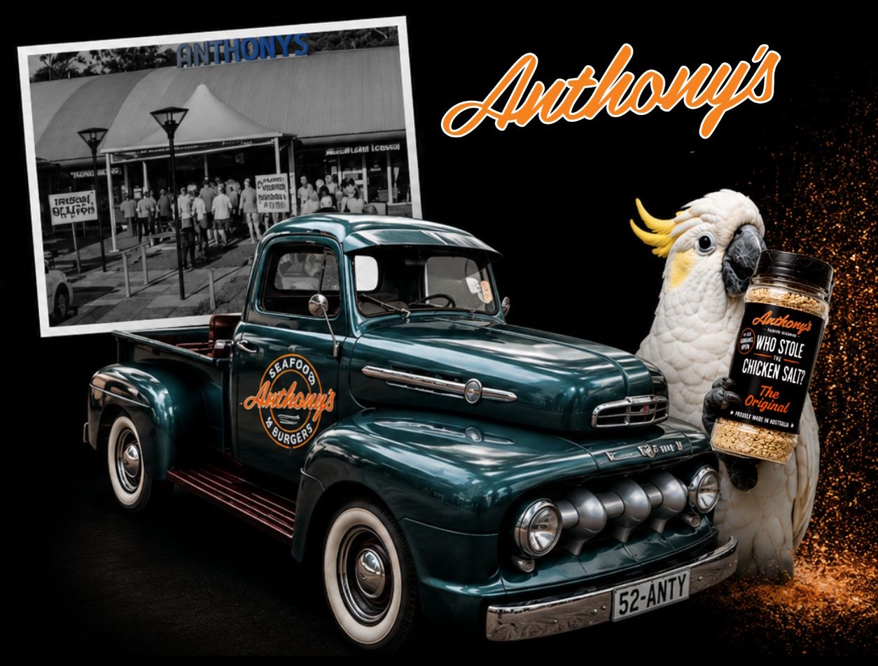 Anthony's heritage shop, vintage truck and cockatoo