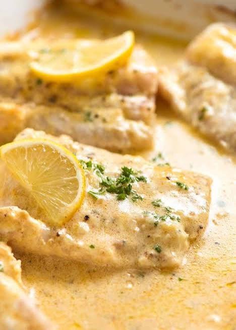 Finished Baked Ling in Creamy Mustard Sauce